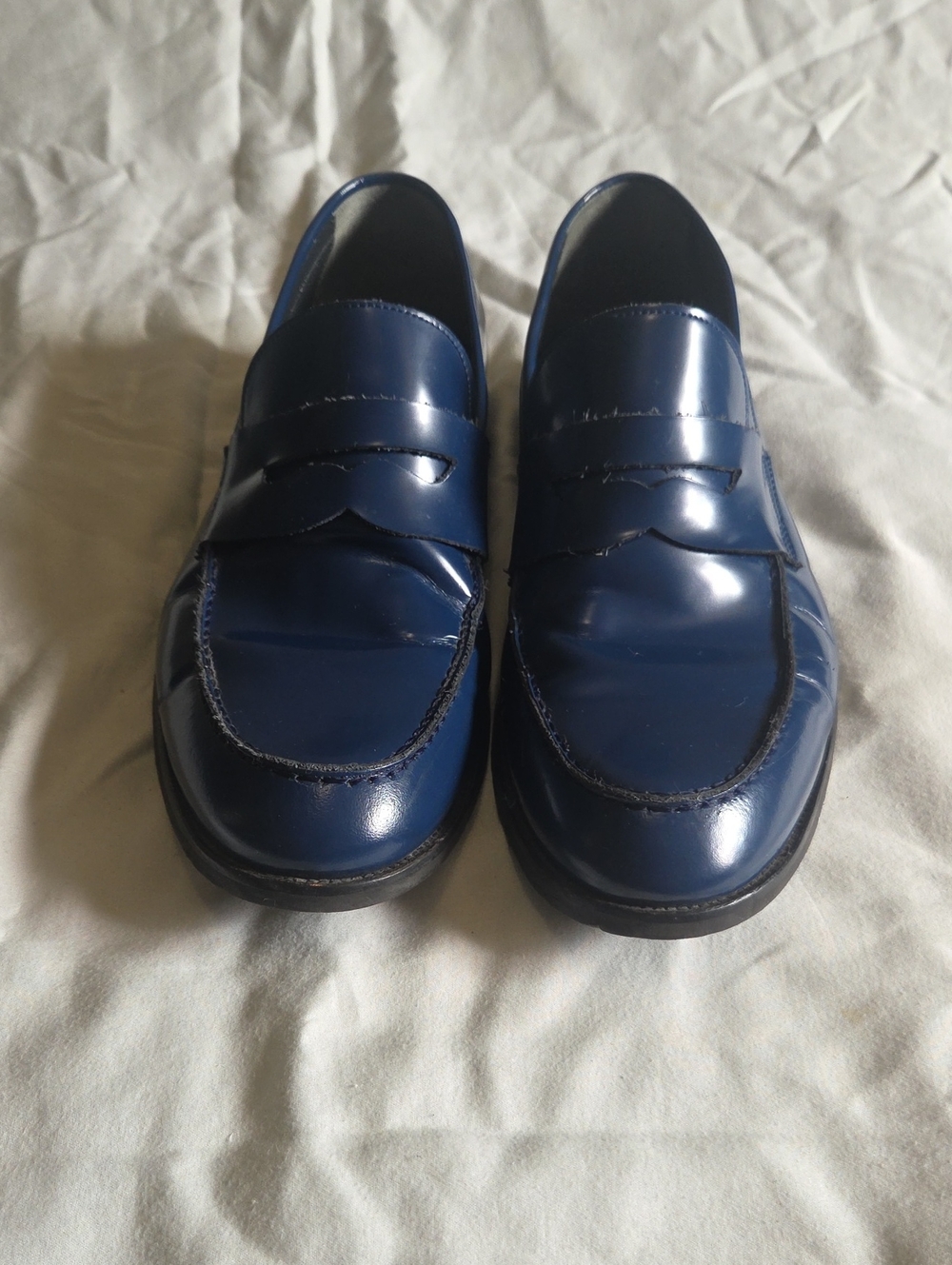 Baqietto Patent Navy Blue Penny Loafers